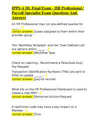 IPPS-A DL Final Exam - HR Professional / Payroll Specialist Exam Questions And Answers