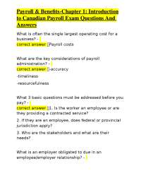 Payroll & Benefits-Chapter : Introduction to Canadian Payroll Exam Questions And Answers