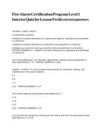 Fire Alarm Systems Quiz: Level 1 Certification Practice