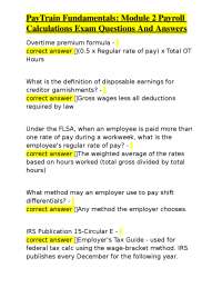PayTrain Fundamentals: Module Payroll Calculations Exam Questions And Answers