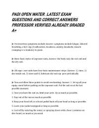 PADI OPEN WATER LATEST EXAM QUESTIONS AND CORRECT ANSWERS PROFESSOR VERIFIED ALREADY GRADE