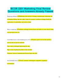 BCOR Marketing Final Review Questions and Answers Already Passed Marketing definiti