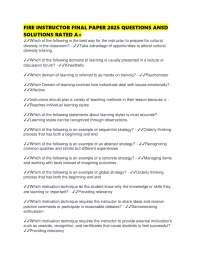 FIRE INSTRUCTOR FINAL PAPER QUESTIONS ANSD SOLUTIONS RATED A+