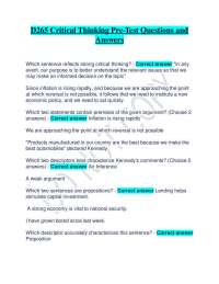 D265 Critical Thinking Pre-Test Questions and Answers
