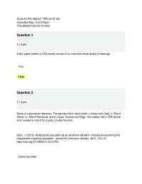 EDUC APA Quiz with Questions and Answers Summer Liberty University