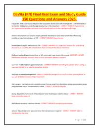 DaVita (RN) Final Real Exam and Study Guide 150 Questions and Answers