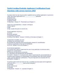 North Carolina Pesticide Applicator Certification Exam Questions with correct Answers