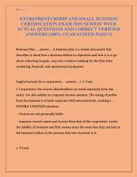 ENTREPRENEURSHIP AND SMALL BUSINESS CERTIFICATION EXAM NEWEST WITH ACTUAL QUESTIONS A