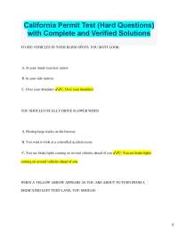 California Permit Test (Hard Questions) with Complete and Verified Solutions TO SEE VEHICL