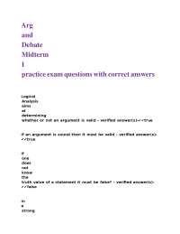 Logic and Argumentation: Practice Exam Questions