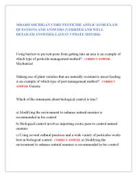 MDARD Michigan Core Pesticide Applicator Exam Q&A 2025/2026