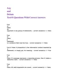 Logic and Argumentation Test Questions with Answers