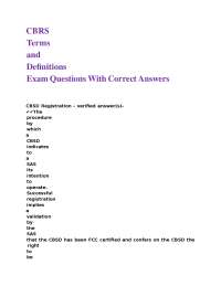 CBRS Terms and Definitions: Exam Questions and Answers