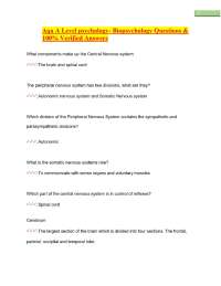 Aqa A Level psychology- Biopsychology Questions & 100% Verified Answers