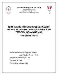 Informe de Práctica: Observación de Malformaciones Fetales Craneofaciales y Embriología