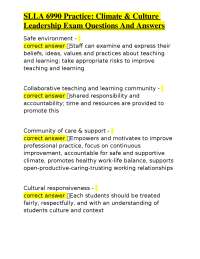 School Climate and Culture Leadership: Exam Q&A for SLLA 6990