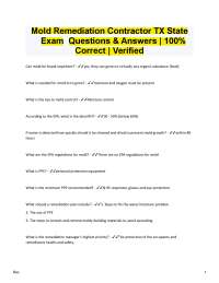 Mold Remediation Contractor TX State Exam | Verified Questions & Answers