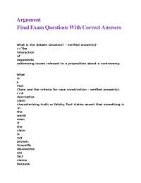 Argumentation Theory: Exam Questions and Answers