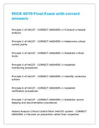 HACCP and Food Safety Final Exam with Correct Answers