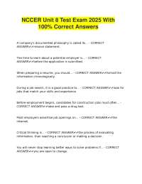 NCCER Unit 8 Test Exam: Workplace Readiness Q&A