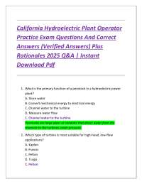 California Hydroelectric Plant Operator Practice Exam Questions And Correct Answers (Ver
