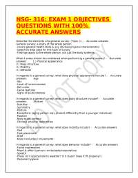 NSG- 316: EXAM 1 OBJECTIVES QUESTIONS WITH 100% ACCURATE ANSWERS