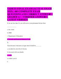 VADETS FINAL EXAM (ACTUAL EXAM 2025) | 485 COMPLETE EXAM QUESTIONS AND CORRECT ANSWERS