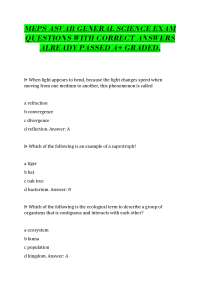 MEPS ASVAB GENERAL SCIENCE EXAM QUESTIONS WITH CORRECT ANSWERS ALREADY PASSED A+ GRADED.
