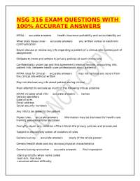 NSG 316 EXAM QUESTIONS WITH 100% ACCURATE ANSWERS