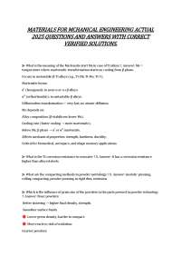MATERIALS FOR MCHANICAL ENGINEERING ACTUAL 2025 QUESTIONS AND ANSWERS WITH CORRECT VERIFIE