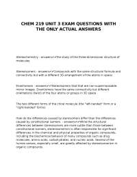 CHEM 219 UNIT 3 EXAM QUESTIONS WITH THE ONLY ACTUAL ANSWERS