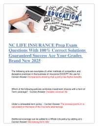 NC Life Insurance Exam Prep: Questions with Correct Solutions for 2025