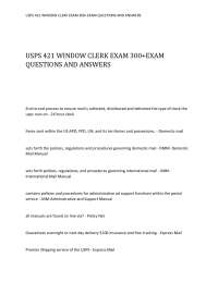 USPS 421 WINDOW CLERK EXAM 300+EXAM QUESTIONS AND VERIFIED ANSWERS