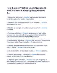 Real Estate Practice Exam Questions and Answers Latest Update| Graded A+