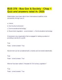 BUS 378 - Bus Gov & Society - Chap 1 Quiz and answers rated A+ 2025