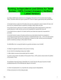 Texas Nursing Jurisprudence & Ethics (2025/2026) | Verified Exam with 100% Correct Answe