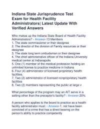 Indiana State Jurisprudence Test Exam for Health Facility Administrators| Latest Update Wi