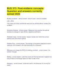 BUS 373: Post-midterm concepts Question and answers correctly solved 2025