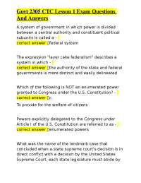 Federalism and Division of Powers: Exam Questions and Answers
