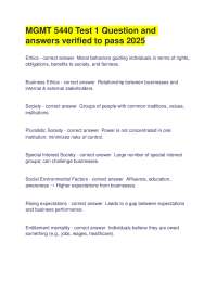 MGMT 5440 Test 1 Question and answers verified to pass 2025