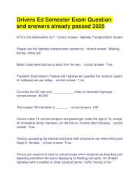 Drivers Ed Semester Exam Question and answers already passed 2025