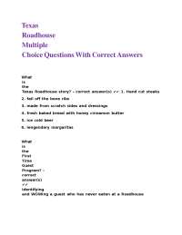 Texas Roadhouse Server Training: Multiple Choice Q&A