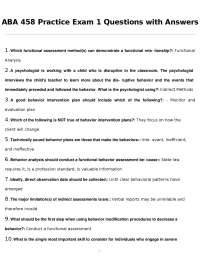 ABA 458 Practice Exam: Questions and Answers for Behavior Analysis