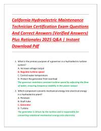 California Hydroelectric Maintenance Technician Certification Exam Questions And Correct
