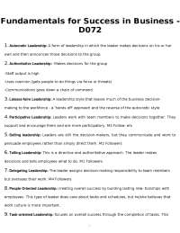 Business Fundamentals: Leadership, Culture, and Management Principles