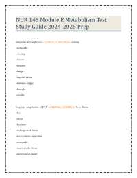NUR 146 Module E Metabolism Test Study Guide 2024-2025 Prep