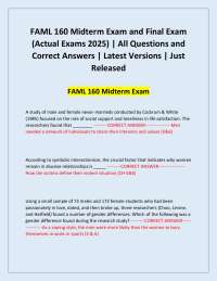 FAML 160 Exam Questions and Answers: Family Studies Midterm and Final
