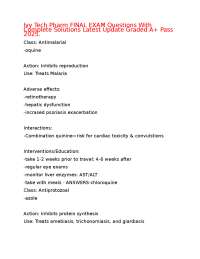 Ivy Tech Pharm FINAL EXAM Questions With Complete Solutions Latest Update Graded A+ Pass 2