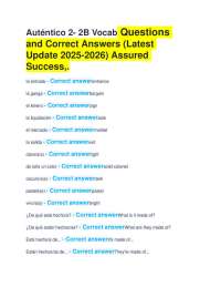 Auténtico 2- 2B Vocab Questions and Correct Answers (Latest Update 2025-2026) Assured Succ