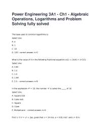 Algebraic Operations and Logarithms in Power Engineering: Solved Problems